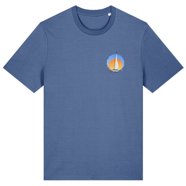 Sailing Yacht at Sunset Logo T-Shirt - Bright Blue