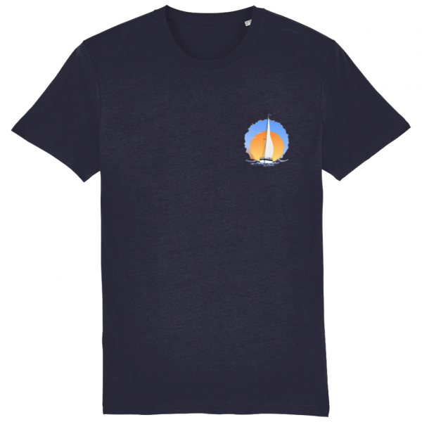Sailing Yacht at Sunset Logo T-Shirt - French Navy