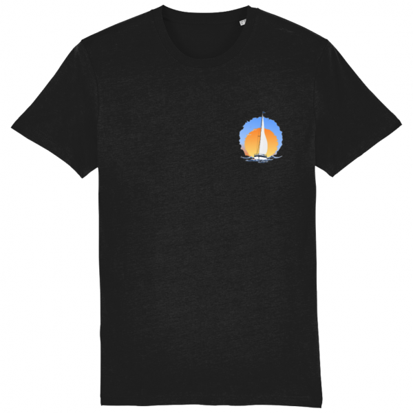 Sailing Yacht at Sunset Logo T-Shirt - Black