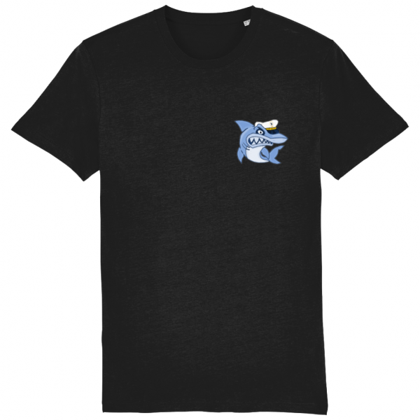 Shark in Skipper Hat Logo T-Shirt - Black