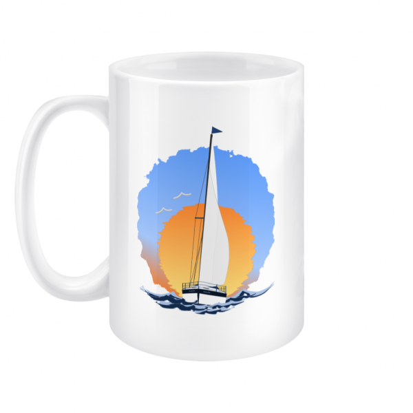 Sailing Yacht at Sunset 15oz Mug Left