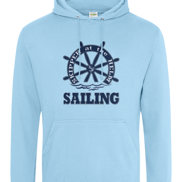 Skipper at the Helm Sailing College Hoodie Sky Blue
